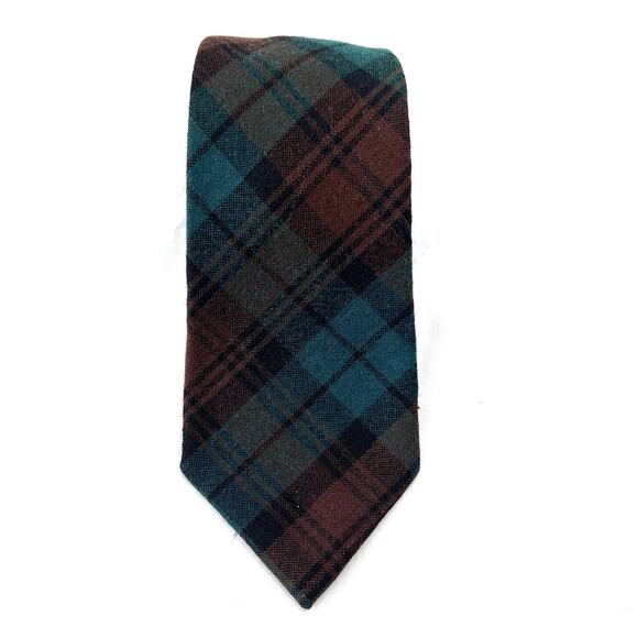 Rivetz Of Boston 100% Wool Green Brown Watch Plaid Preppy College Neck Tie Mens - Picture 2 of 5